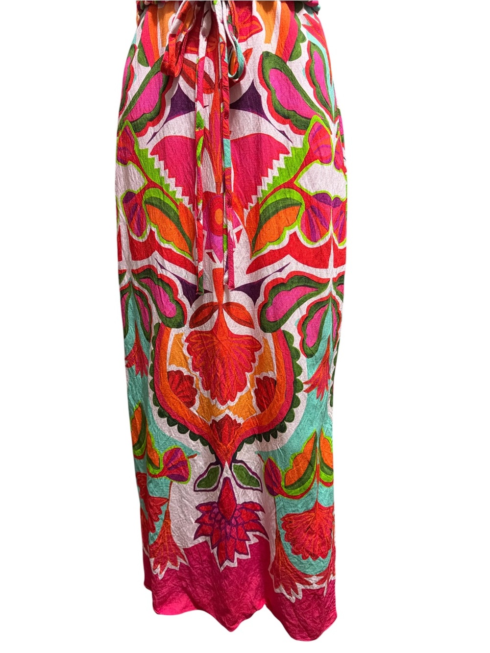 Vince Camuto Sz 0 Day Crepe Midi Dress Halter Boho Print Rope Inspired Belt - Picture 7 of 12